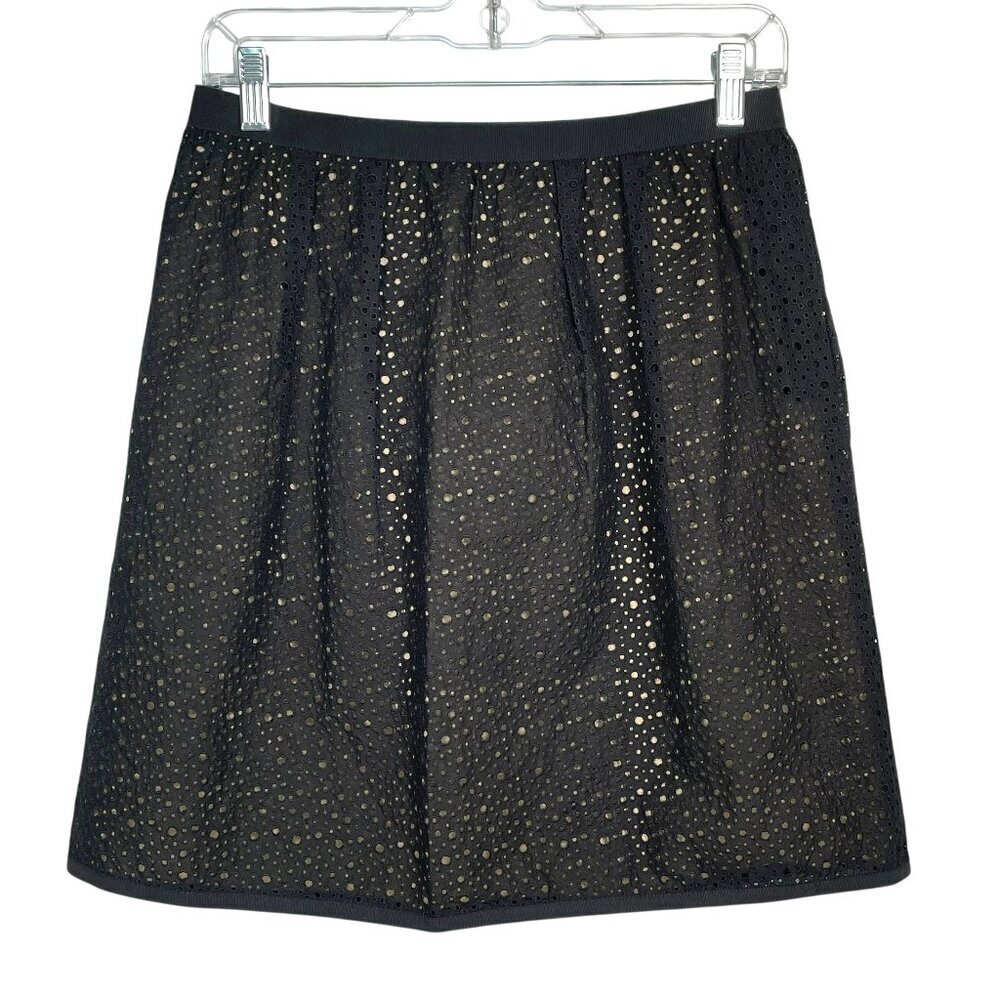 Lida Baday Black Eyelet Overlay Pleated Mini Skirt Size 4 - Picture 2 of 14